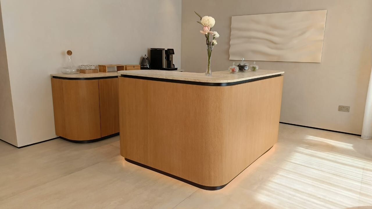 Oak & Travertine Counter