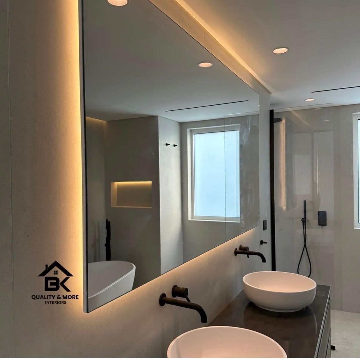 Backlit Mirror & Stone Basins